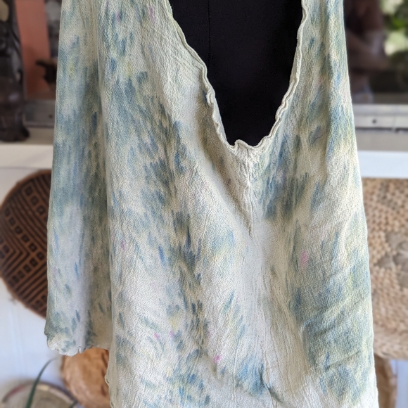 Artsy Tie Dye Gauze Vest Green Hippie Vacation Lagenlook Bohemian Sleeveless - Picture 4 of 11